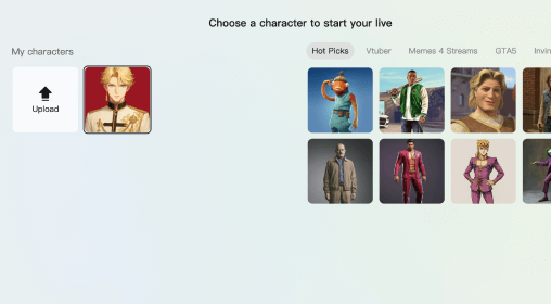 Upload a character image, or select one