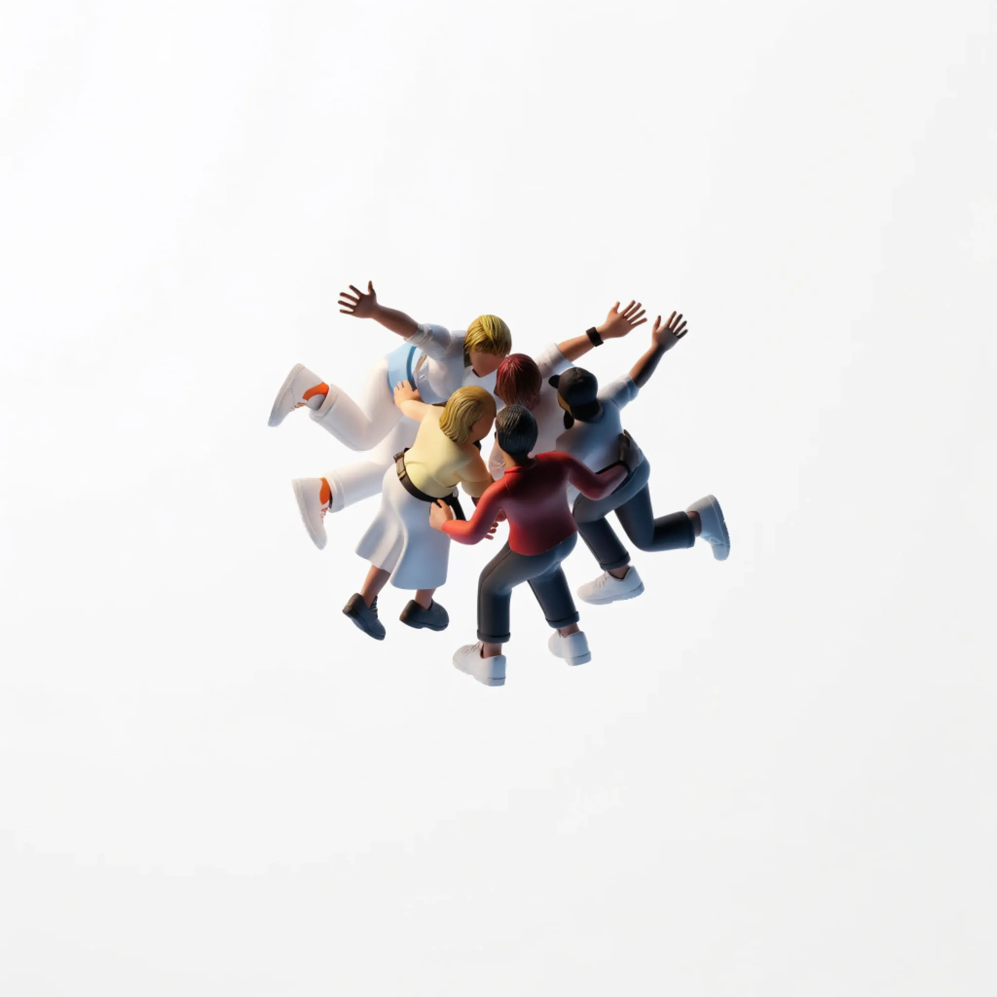 A group of fans together in one generated scene